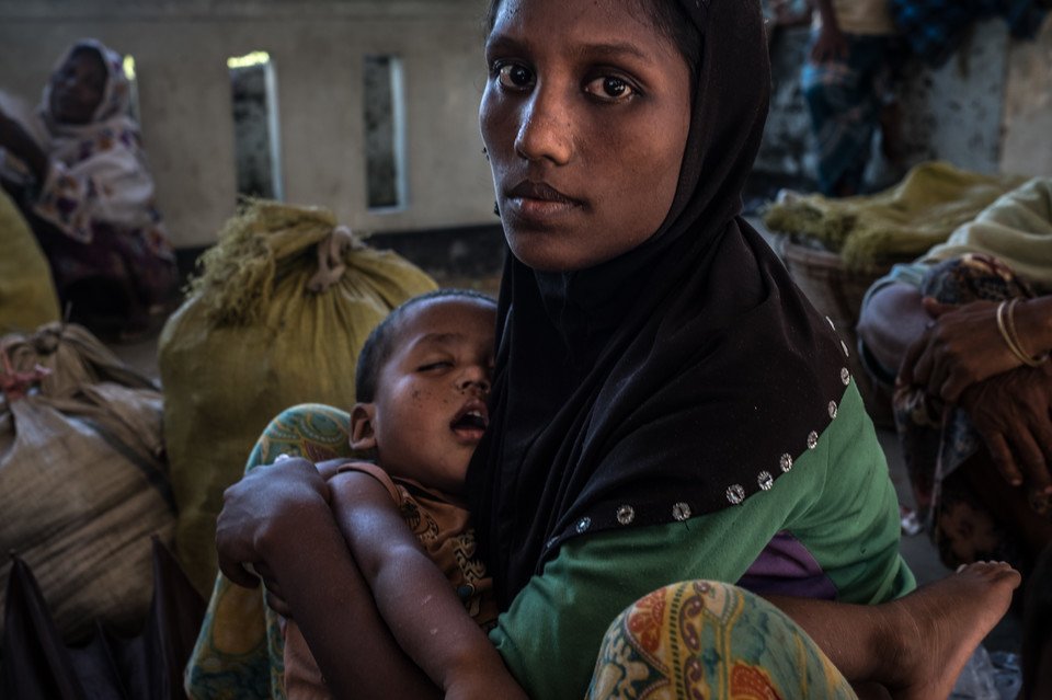 Laila*, 18 with her son Abul* 18 months in Shah Porir Dwip, Bangladesh.